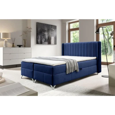 Fun Möbel Boxspringbett DAMIEN in Blau, Liegefläche 120x200 cm – mit Bettkasten, Bonellfederkern